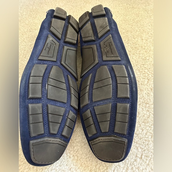 Ferragamo Navy Blue Suede Driver Loafer with Gancini Ornament - Picture 3 of 6